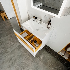 Бриклаер Мебель для ванной Берлин 70 белая с ручкой дуб золотой – фотография-8